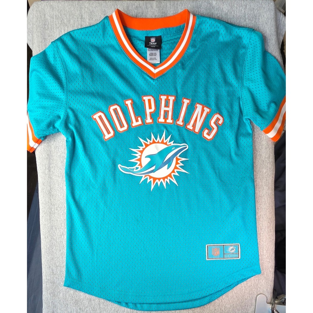 NFL Team Apparel Miami Dolphins Youth Jersey Large 14/16 Aqua Teal Mesh V-Neck